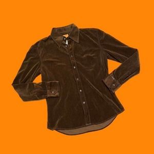 Classic Brown Corduroy Button-Up Shirt - Mens